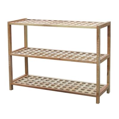 China Nordic Traditional Rustic Solid Wood Expandable Solid Wood Shoe Rack Simple 3 Tier Walnut Storage Shelf for sale