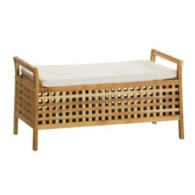 China High Quality Walnut Wood Long Storage Seating Bench With Storage Compartment And Cushion for sale