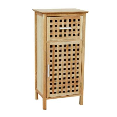 China New Environmental Friendly Design Durable Sturdy Freestanding Solid Walnut Wood Bathroom Cabinet With Drawer And Door for sale