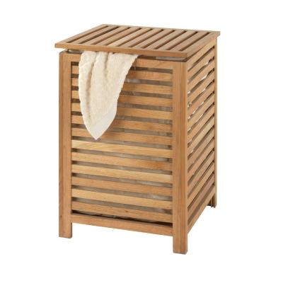 China Knocked Down Tape Solid Oiled Wooden Walnut Storage Laundry Box With Cotton Bag for sale