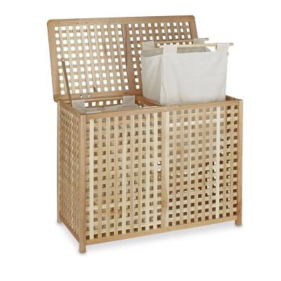 China Dismantled Nordic Style Walnut Wooden Storage Laundry Basket Box Solid Oiled Dirty Clothing Storage Bin With Cotton Bag for sale