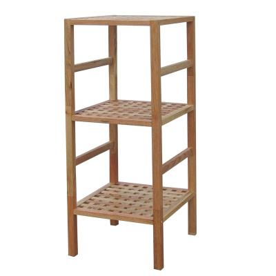 China Hot Selling New Design 3 Tier Shelf Sturdy Durable Solid Walnut Wooden Towel Shelf Standing Type Bathroom Storage Shelf for sale