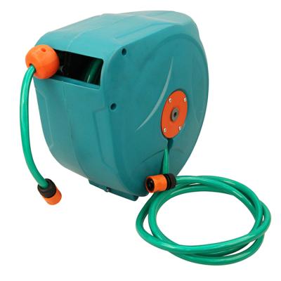 China Spray Gun Adjustable Outdoor High Pressure Plastic Fixed Water Garden Hose Reel Drume Cart Automatic Retractable Set for sale