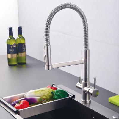 China 3 Way Faucet Good Selling Practical 304 Stainless Steel 3 Way Kitchen Filter And Hot Cold Faucet Spout for sale