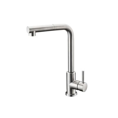 China Pull Down Kitchen Faucet High Quality 304 Mixer Brushed Stainless Steel Deck Mounted Kitchen Mixer Tap Flexible Pull Down for sale