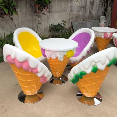 China China factory price artificial fiberglass ice cream chairs and tables sculpture for indoor decoration for sale