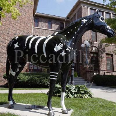 China Resin Outdoor Colorful Sculpture Fiberglass Sculpture Animal Painted Horses Statue China Garden Decoration for sale