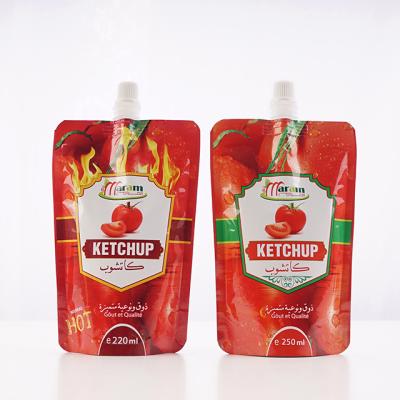 China Free Sample Recyclable New Style Reusable Liquid Food Stand Up 250Ml Juice Sauce Spout Pouch for sale