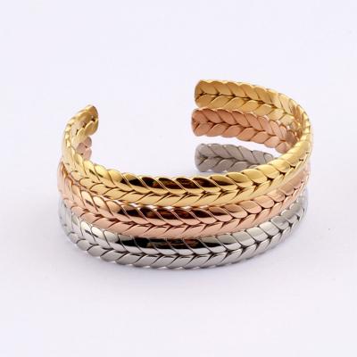 China Wheat Stainless Steel C Shaped Bangle Casual/Sporty Open Ear Bangle Personalized Couples Style for sale