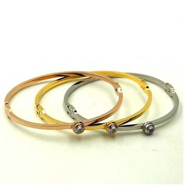 China Simple CLASSIC Simple Bracelet 18K Titanium Steel Plated Stone Rose Gold Couple Bracelet for sale