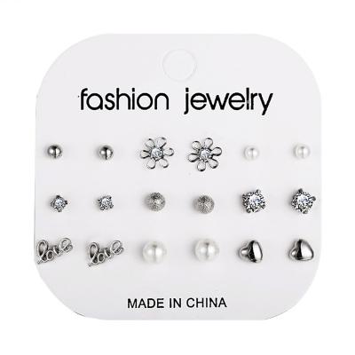 China New cute English letters love earrings set 9 pairs of retro flower creative simple earrings wholesale for sale