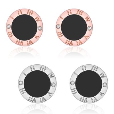 China Other Rose Gold Earrings Black Circle Roman Numbers Around Couples Earrings Female Jewelry for sale