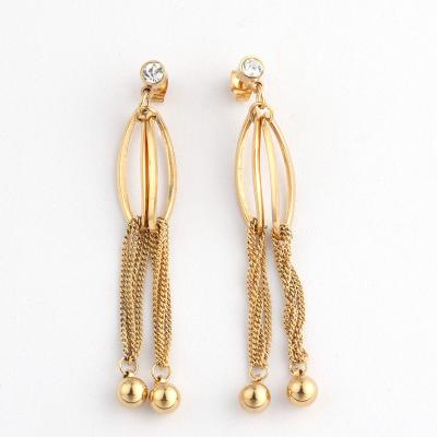 China Romantic Wholesale Gold Plated High Quality Gold Ball Needle CZ Dangle Jewelry Elegant Linked Chain Dangle Earrings for sale