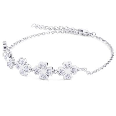 China Classic Charm Linked Four Leaf Clover Pendant Personalized Silver Plated Metal Link Chain Girls Jewelry Wholesaler Bracelet for sale