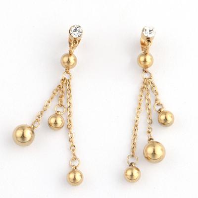 China Romantic Popular Gold Plated Gold High Quality Ball Needle CZ Pendant Jewelry Elegant Long Link Chain Dangle Earrings for sale