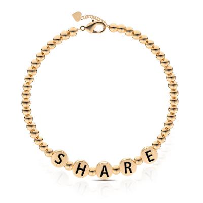 China Classic Women Charm Inspirational Letters Bracelets Wholesale Stainless Steel Gold Bead Bangle Bracelet for sale