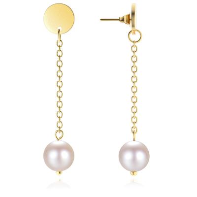 China Romantic Christmas Gift Gold Plated High Quality Jewelry Elegant Long Link Chain Pearl Stud Dangle Earrings for sale