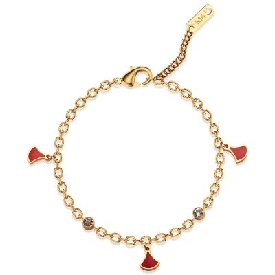 China Ladies Classic Rhinestone Women's 18K Red Gold Plated Design Jewelry Stainless Steel Chain Bracelet for sale