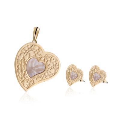 China Vintage Lady Heart Pendant Earrings and Necklace Set Stainless Steel Shell Gold Jewelry Sets for sale