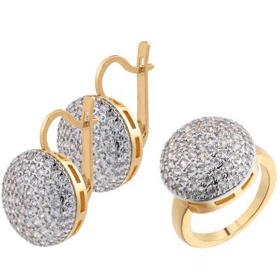 China Vintage Stainless Steel Tasty Light Gray Zircon Rings Earrings Women Fashion Gold Set Jewelry Sets for sale