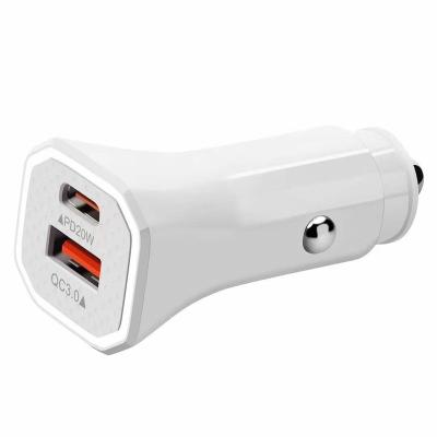 China Mobile Phone USB C Charger Palladium 18W QC3.0 18W Dual Ports 38W Travel Car Charger Adapter For Mobile Phone (White) for sale