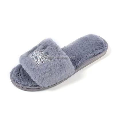 China Anti-Slippery Hot Sale Soft fur Plush Winter Warm Anti slip sole Slides Sandals Home Slippers for Woman indoor for sale