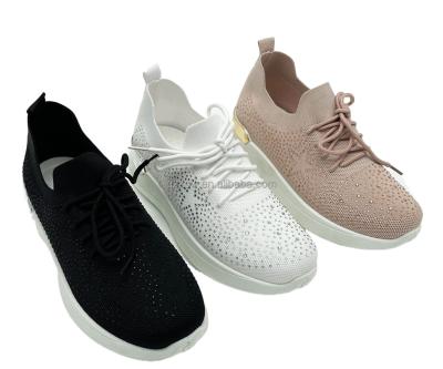 China Breathable Latest Model OEM Custom Logo & Design fly knitted Lady's womens casual PVC injection sport shoes for sale