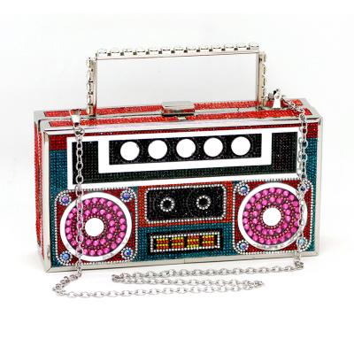 China Red Crystal Crossbody Bag For Women Evening Bag Crystal Retro Radio Handbag Vintage Rhinestone Vintage American Radio Bag for sale