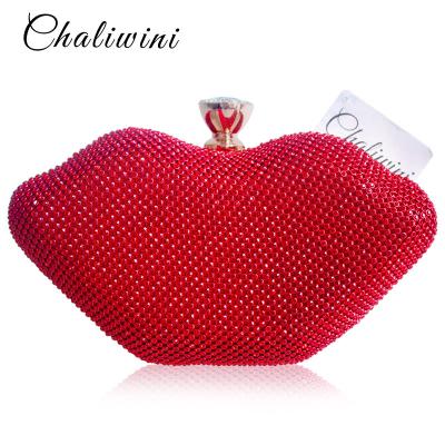 China Sexy Female Red Lips Acrylic Crystal Purses and Handbags Ladies Metal Toiletry Party Wallet Punk Women Shoulder Bag for sale