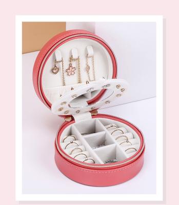 China Small Portable Round Cylinder Organizer Travel Necklaces Earrings Rings Rings Jewelry Box for sale