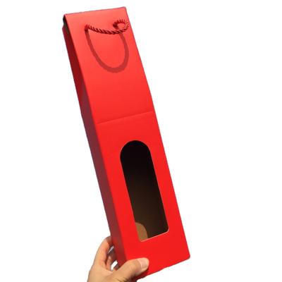 China Recyclable Wholesale Custom Single Bottle Whiskey Red Wine Paper Handle Box for sale