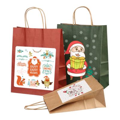 China Cheap Recyclable Custom Christmas Logo With High Quality Customizable Food Recycled Brown Kraft Paper Bag With Twisted Handle for sale