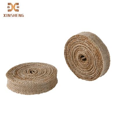 China Viable High Quality Jute Ribbon With Gold Strip Competitive Price Eco-friendly Natural Jute Material Tape With Printing Burlap Ribbon for sale