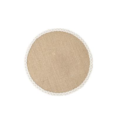 China Sustainable Hot Sale Natural Environment Products Diameter 26cm Jute Cotton Lace Material Round Place Mat for sale