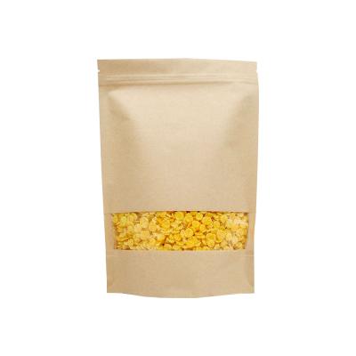 China 14x20x4cm Biodegradable Moisture Proof Stand Up Kraft Paper Zipper Bag With Clear Window In Stock For Food Storage for sale