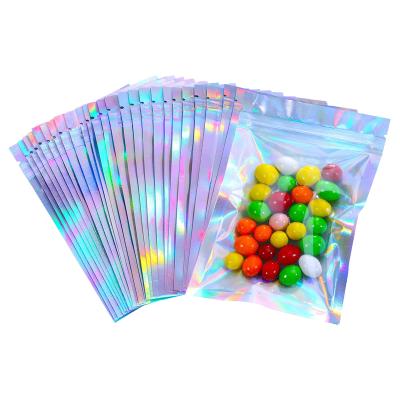 China Baggies Moisture Proof Smell Proof Resealable Foil Zipper Bag Holographic Ziplock Bags Metallic Aluminum Foil Bags Pouch Rainbow Color for sale