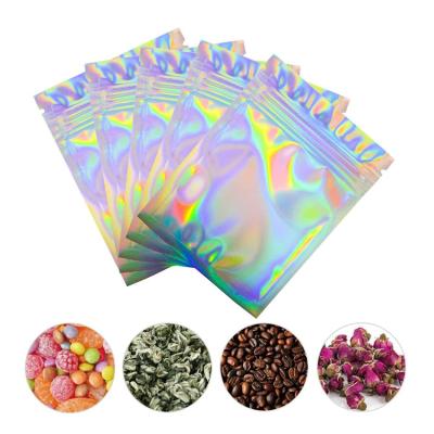 China Holographic Dispensary 8x12cm Pink Moisture Proof Coin Pouch Packaging Lash Sample Bag Rainbow Color for Food Storage Zipper Jewelry Bag for sale