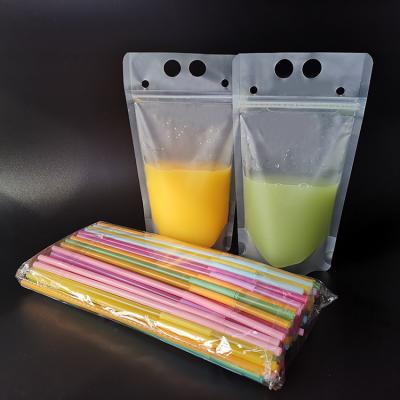 China Disposable Resealable Household Summer Holiday Party Beverage Cocktail Plastic Stand Up Drink Pouches With Individually Wrapped Straw Hole for sale