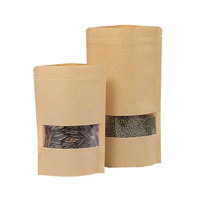 China Moisture Proof Backing Up Ziplock Pouch Bags Kraft Paper Wholesale With Clear Window For Home Or Business 17x24x4cm for sale