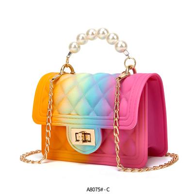 China Hot Sale PVC Mini Handbags Kids Rainbow Jelly Purse Women Fashion Small Square Handbags Small for sale