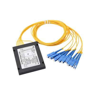 China FTTH networks Single Mode 1x8 PLC Splitter Box fiber optic splitter in abs box With Sc Upc Connector for sale