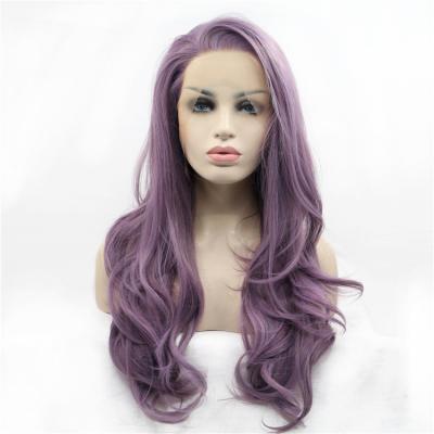 China Silky Straight Wave Popular Purple Color Quality Synthetic Fiber Hair Lace Front Wigs for sale