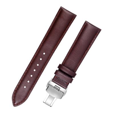 China Luxury IN STOCK 2 Colors Plain Genuine Leather Watch Band With Butterfly Buckle for sale