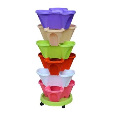 China Plastic Plant Pot Strawberry Stackable Vertical Seedling Rack Vegetable Planters Water-saving A Complete Set Garden Three-petal Pot for sale