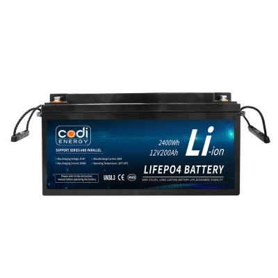 China Codi Energy 12V 200Ah LiFePO4 Battery Lithium Iron Phosphate Battery 200A Built-in BMS for Solar Power System 490*171*240mm for sale