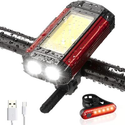 China Aluminum Plastic Alloy+ABS+Nylon USB Rechargeable Bike Light Set Super Bright Bicycle Front Headlight and Taillights Mountain Road Safety Cycling Flashlight for sale