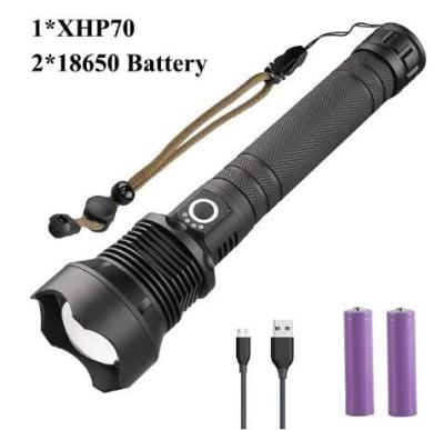 China Super Bright XHP70 High Camping LED Torch Zoomable LED 10000 Lumen Multifunctional Power Rechargeable Tactical Torch Flashlight for sale