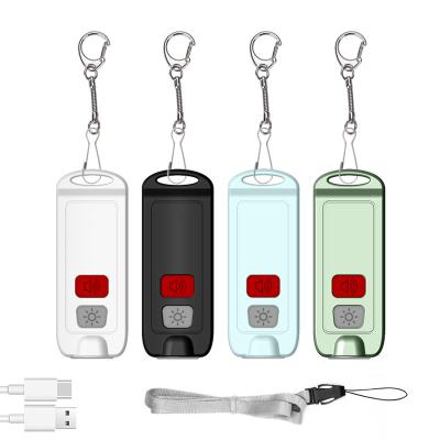 China ABS 130dB Mini Self Defense Alarm Key Chain USB Emergency Rechargeable Personal Alarm Flashlight Key Chain with Led Light for Women for sale