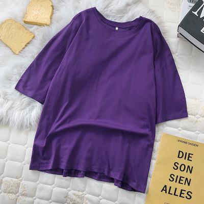 China Viable Wholesale Blank Women's T-shirts Cotton Plus Size Loose Short Coat Streetwear Pullovers Crewneck Sleeve Casual Wear Tops for sale