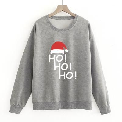 China Other Dropshipping Wholesale Womens T-Shirts Long Sleeve Crewneck Pullovers Christmas Hat Print Top Custom Sweatshirt for sale